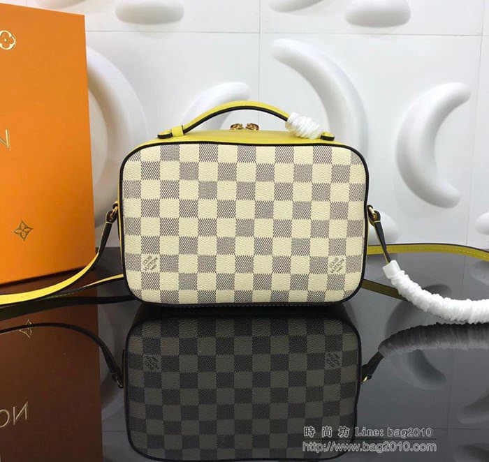 路易威登LV女包 頂級原單 N40154 N40155 Saintonge手袋 Damier Azur帆布 彩色皮革飾邊 可手提 可肩背 斜挎   ydh2695